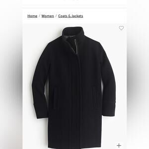 Women’s J Crew Double Cloth Classic Black Cocoon Coat Italian Wool Size …